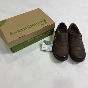 Earth Origins Roxanne Comfort Shoes Womens 8.5 Wide Brown Leather Zip Clogs New